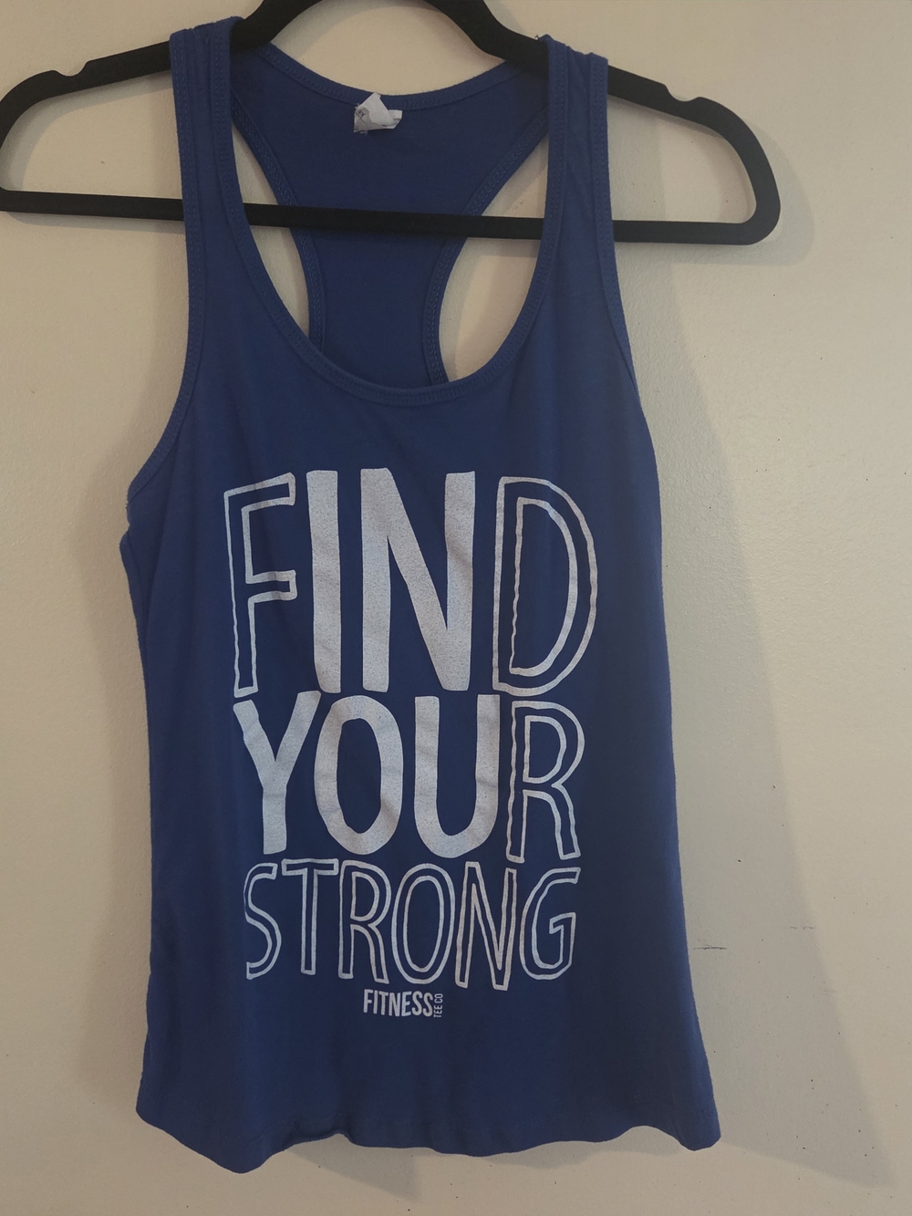 Women's Blue Racerback Fitness Tank Top with 'Find Your Strong' Graphic